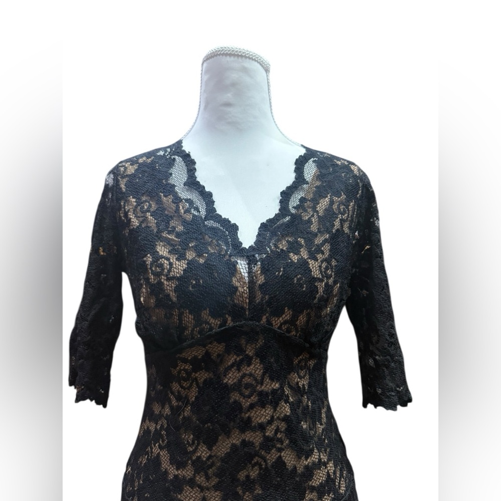 CAbi Black Lace Midi Dress Size Small Sheer Overlay Nude Lining Feminine Gothic - Picture 7 of 12